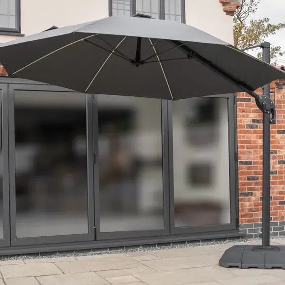 3m Round Cantilever Parasol with LED - Grey