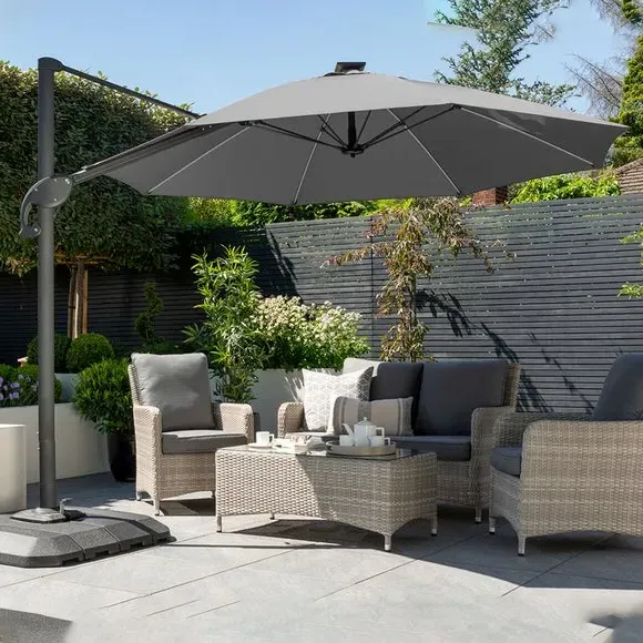3m Round Cantilever Parasol with LED - Grey
