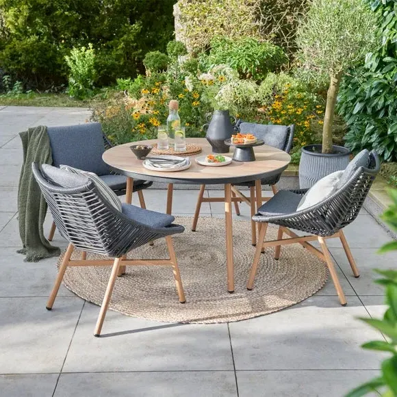 4-Seater Outdoor Dining Set - Grey, Wicker image