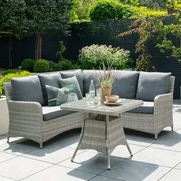 Corner Lounger Set with Table - Grey, Rattan image