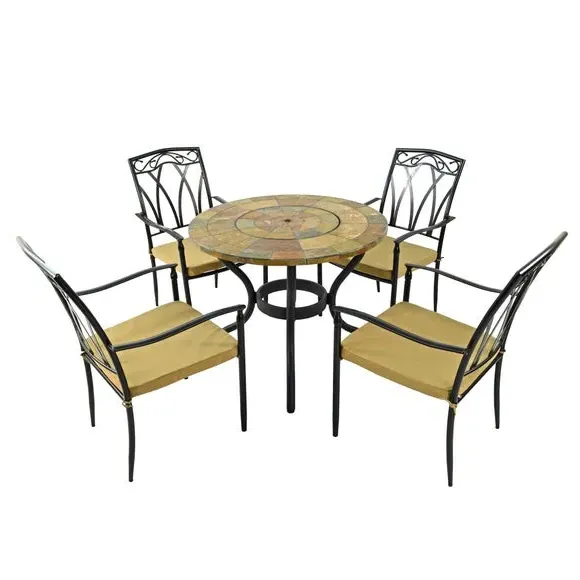 Firepit Table with 4 Chairs Set - Brown, Stone