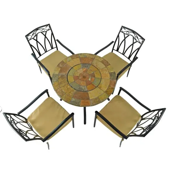 Firepit Table with 4 Chairs Set - Brown, Stone