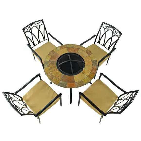 Firepit Table with 4 Chairs Set - Brown, Stone image
