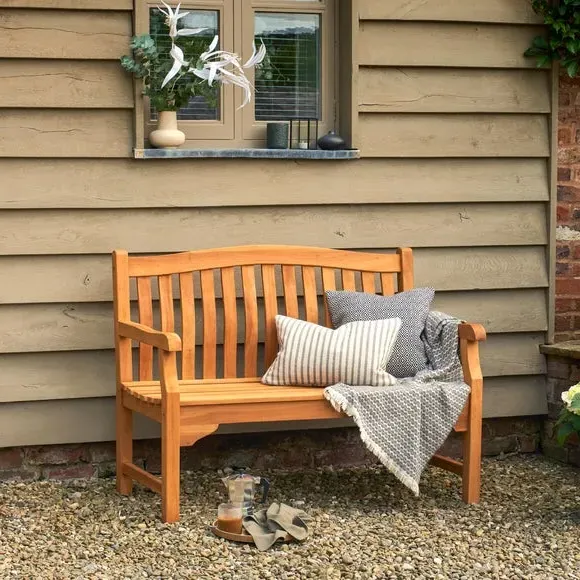 Small Outdoor Bench with Armrests - Natural, Mahogany image