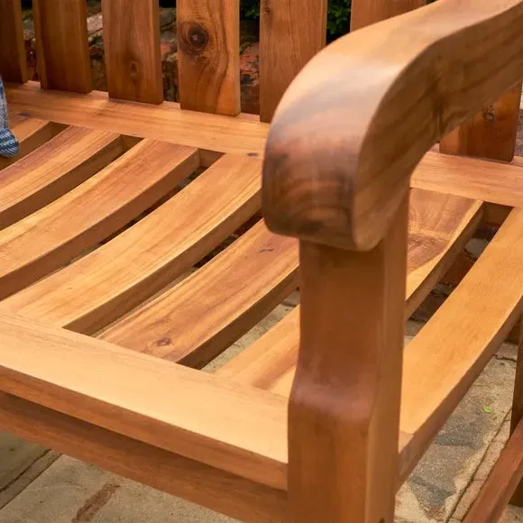 Small Outdoor Bench with Curved Back - Natural, Teak