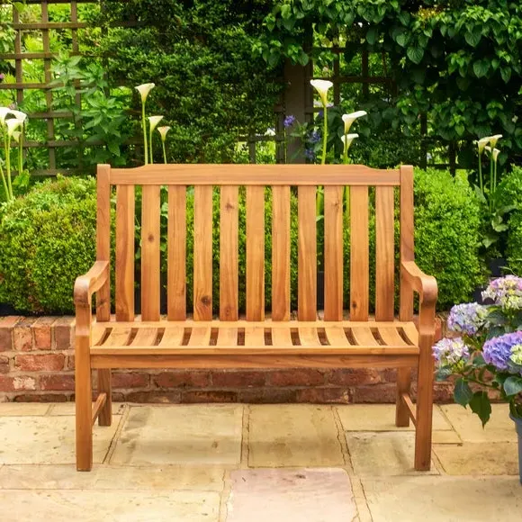 Small Outdoor Bench with Curved Back - Natural, Teak