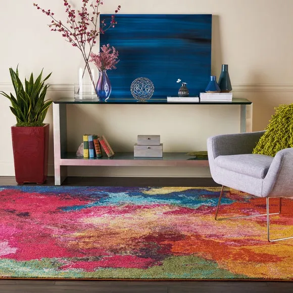 Area Rug with Cloud Pattern - Multi, Polypropylene