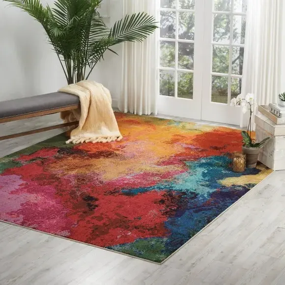 Area Rug with Cloud Pattern - Multi, Polypropylene