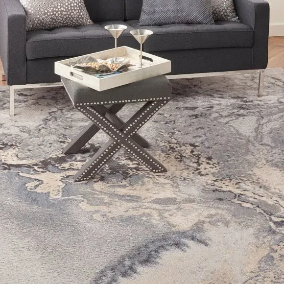 Area Rug with Textured Design - Grey, Polyester