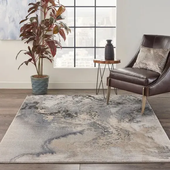 Area Rug with Textured Design - Grey, Polyester image