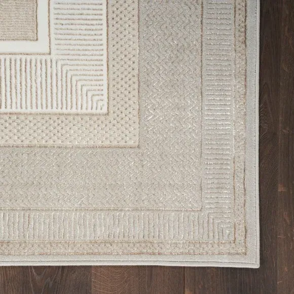 Border Velvet Rug with Shimmer - Beige