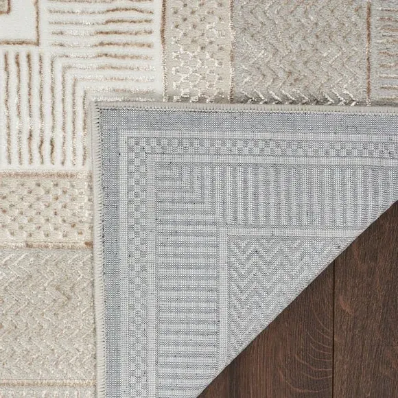 Border Velvet Rug with Shimmer - Beige