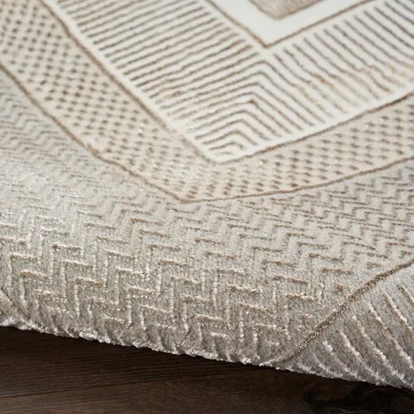 Border Velvet Rug with Shimmer - Beige