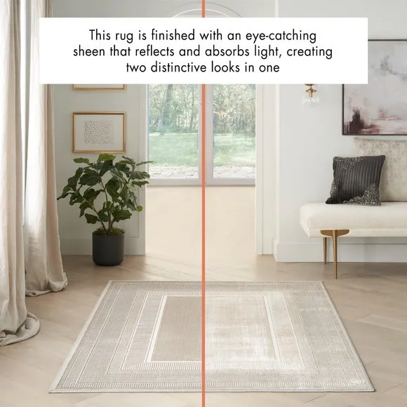 Border Velvet Rug with Shimmer - Beige