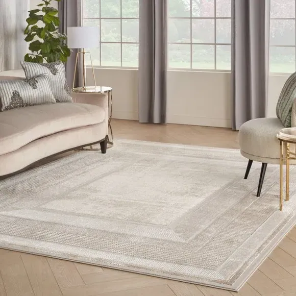 Border Velvet Rug with Shimmer - Beige image
