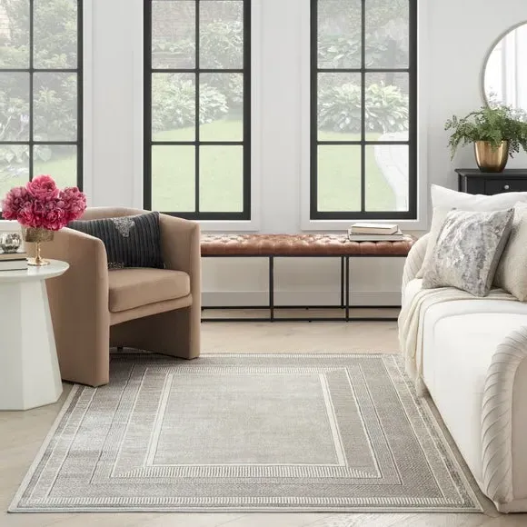 Border Velvet Rug with Shimmer - Silver