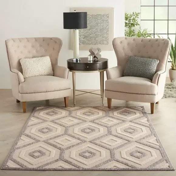 Diamond Pattern Indoor Outdoor Rug - Cream