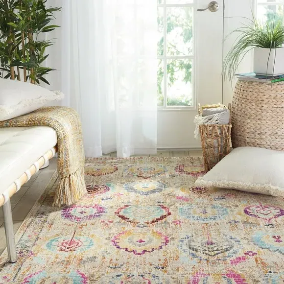 Distressed Area Rug - Multicoloured