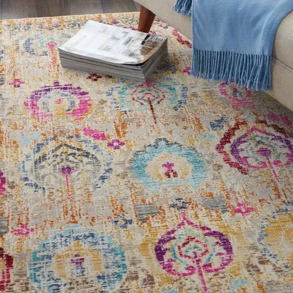 Distressed Area Rug - Multicoloured