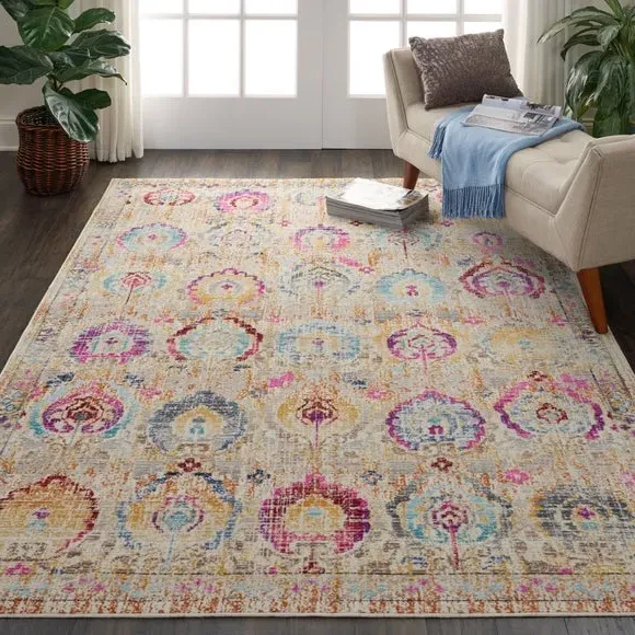 Distressed Area Rug - Multicoloured