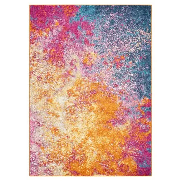 Floral Rug with Overdye Effect - Orange, Polypropylene