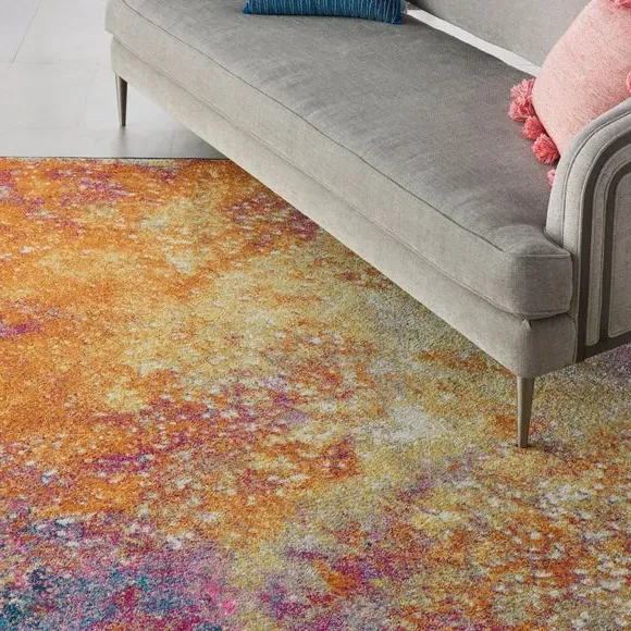 Floral Rug with Overdye Effect - Orange, Polypropylene