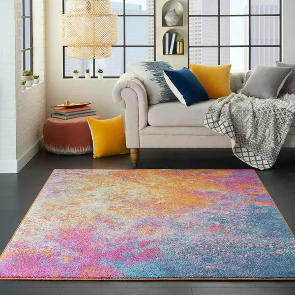 Floral Rug with Overdye Effect - Orange, Polypropylene