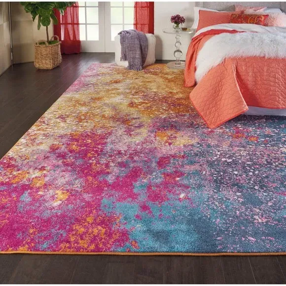 Floral Rug with Overdye Effect - Orange, Polypropylene