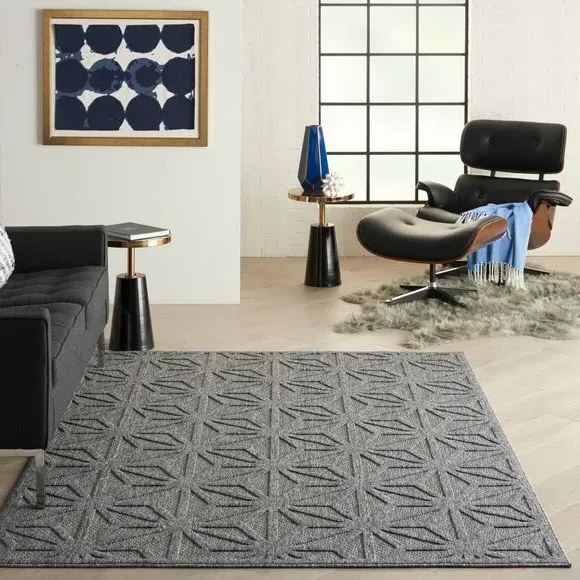 Geometric Indoor Outdoor Rug - Charcoal, Polypropylene