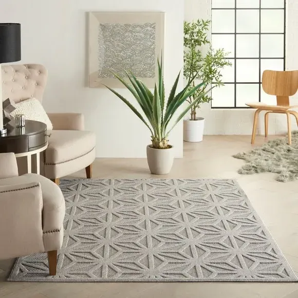 Geometric Indoor Outdoor Rug - Grey, Polypropylene