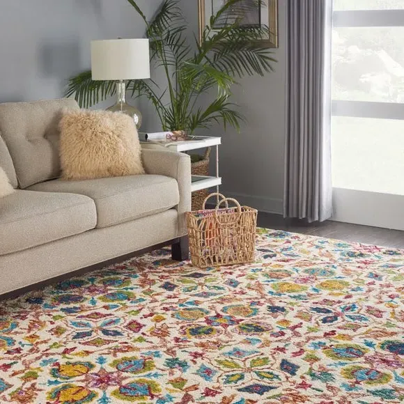 Geometric Rug with Loop Pile - Multicoloured, Wool
