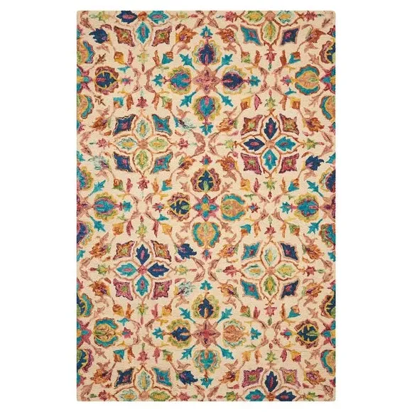 Geometric Rug with Loop Pile - Multicoloured, Wool