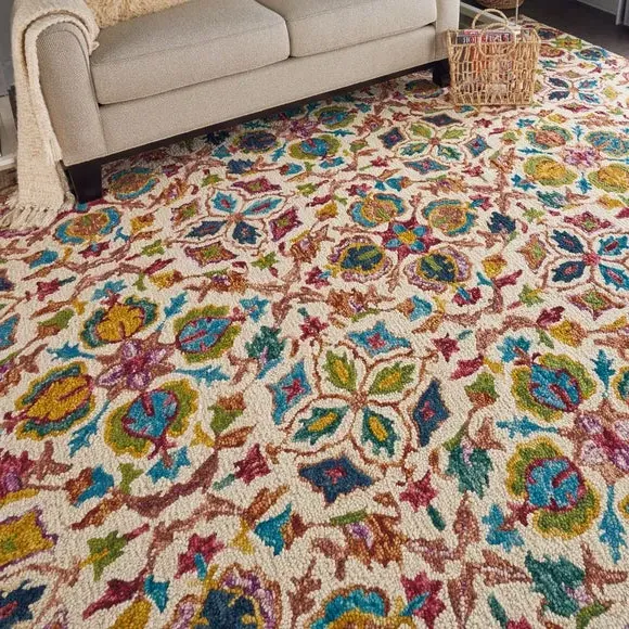 Geometric Rug with Loop Pile - Multicoloured, Wool