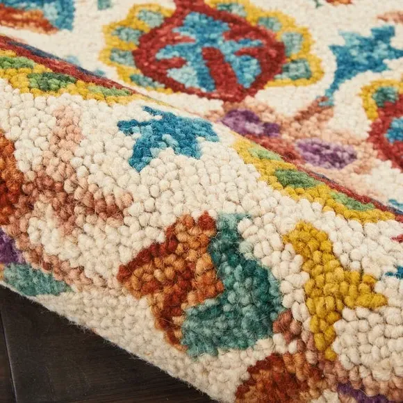 Geometric Rug with Loop Pile - Multicoloured, Wool