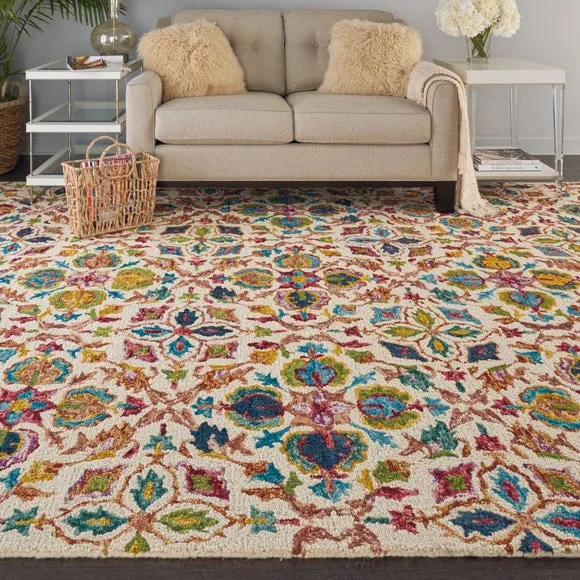 Geometric Rug with Loop Pile - Multicoloured, Wool image