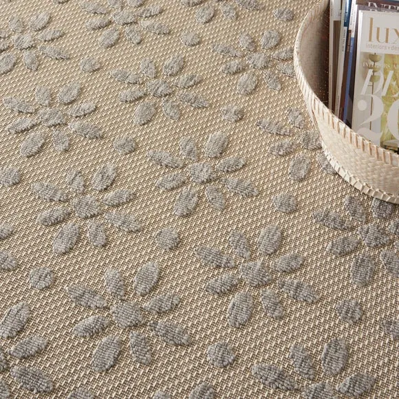 Indoor Outdoor Rug Floral Design - Cream