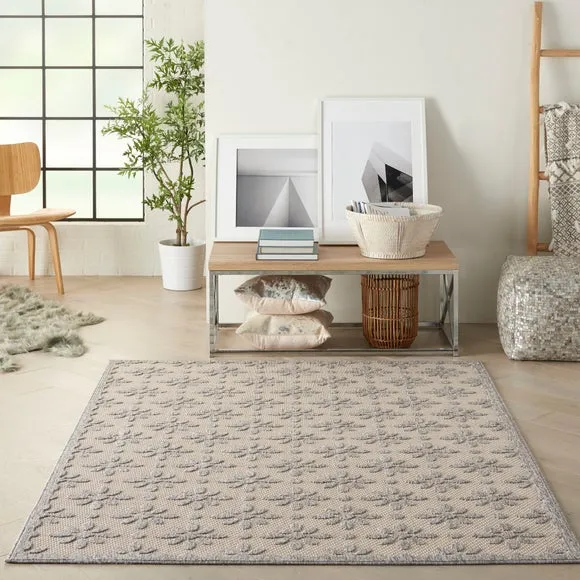 Indoor Outdoor Rug Floral Design - Cream