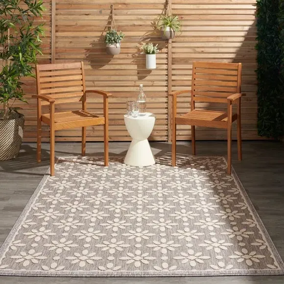 Indoor Outdoor Rug Floral Design - Grey
