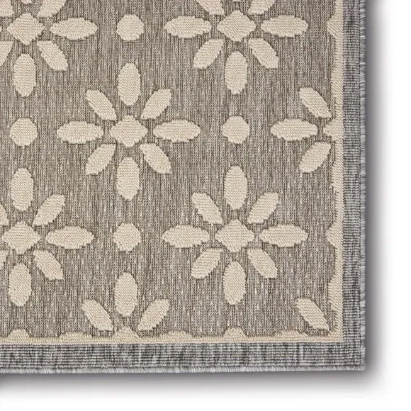 Indoor Outdoor Rug Floral Design - Grey