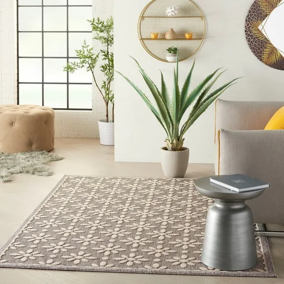 Indoor Outdoor Rug Floral Design - Grey