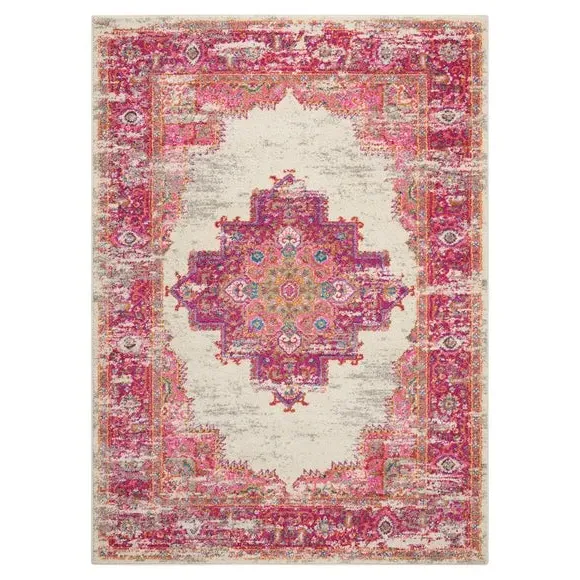 Low Pile Area Rug - Fuchsia, Persian Style