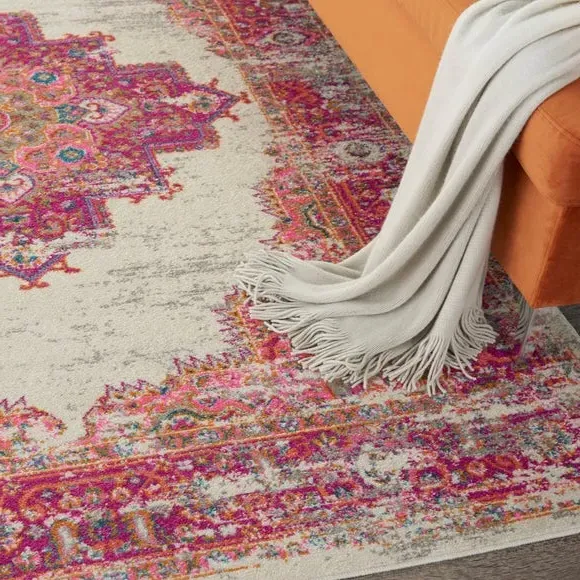 Low Pile Area Rug - Fuchsia, Persian Style