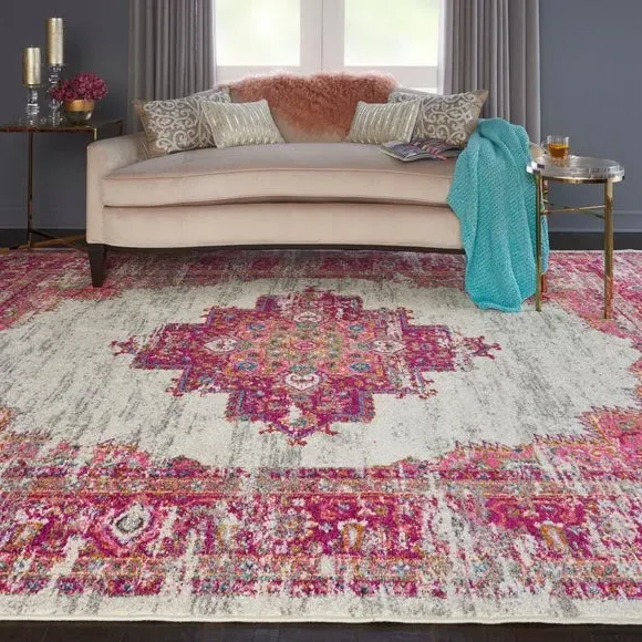 Low Pile Area Rug - Fuchsia, Persian Style