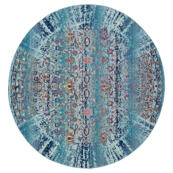 Round Area Rug Distressed - Blue, Low Pile