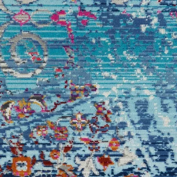 Round Area Rug Distressed - Blue, Low Pile
