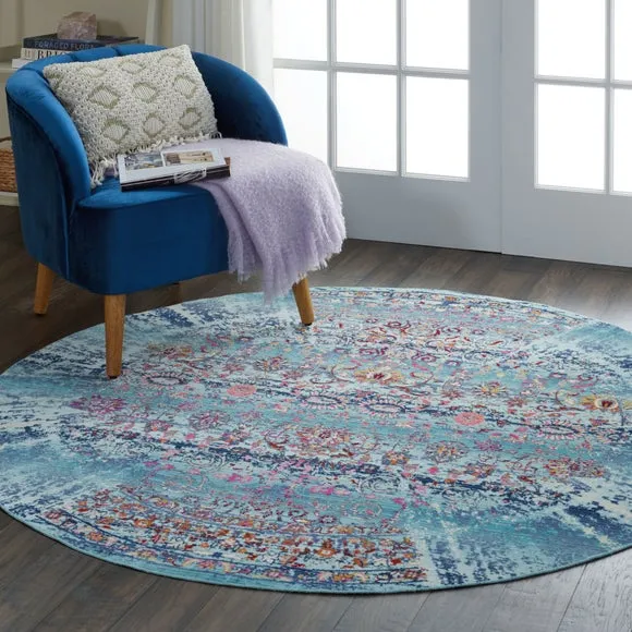 Round Area Rug Distressed - Blue, Low Pile image