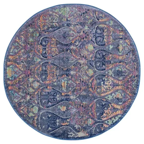 Round Rug with Carved Pile - Navy, Synthetic
