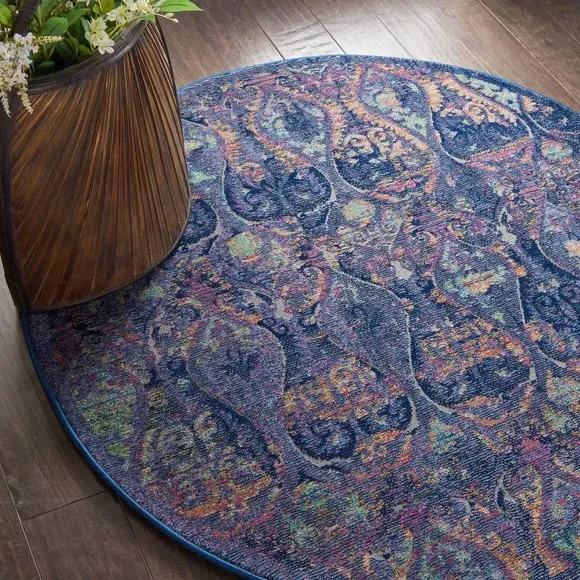 Round Rug with Carved Pile - Navy, Synthetic