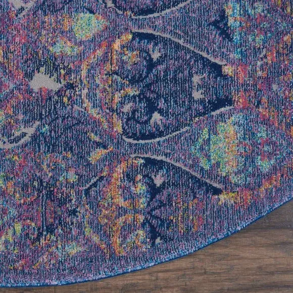 Round Rug with Carved Pile - Navy, Synthetic