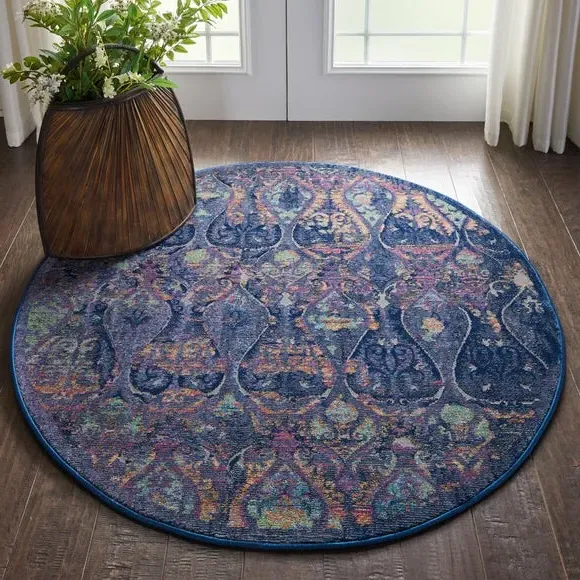 Round Rug with Carved Pile - Navy, Synthetic image